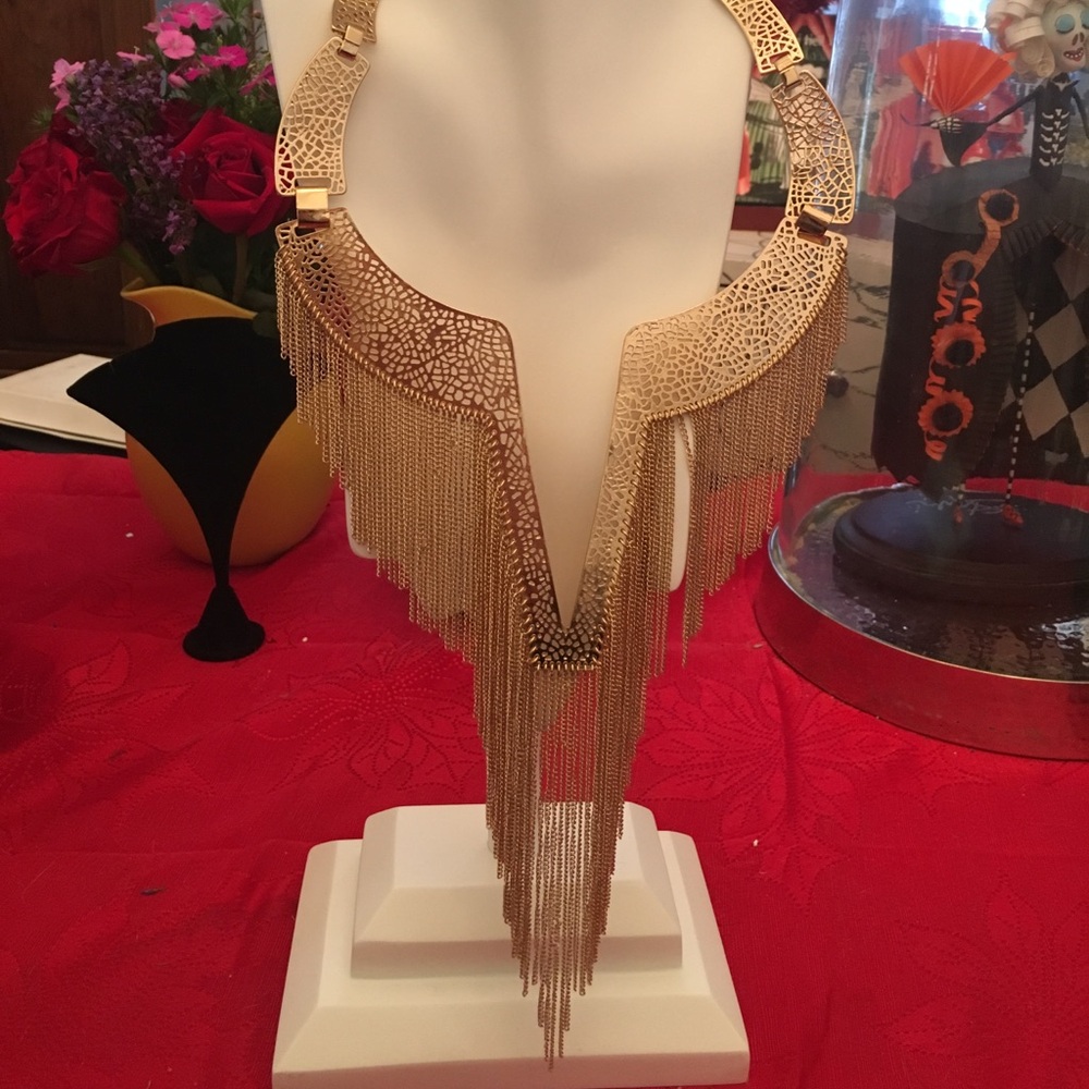 Natasha Lace Filigree Gold Choker Style Necklace